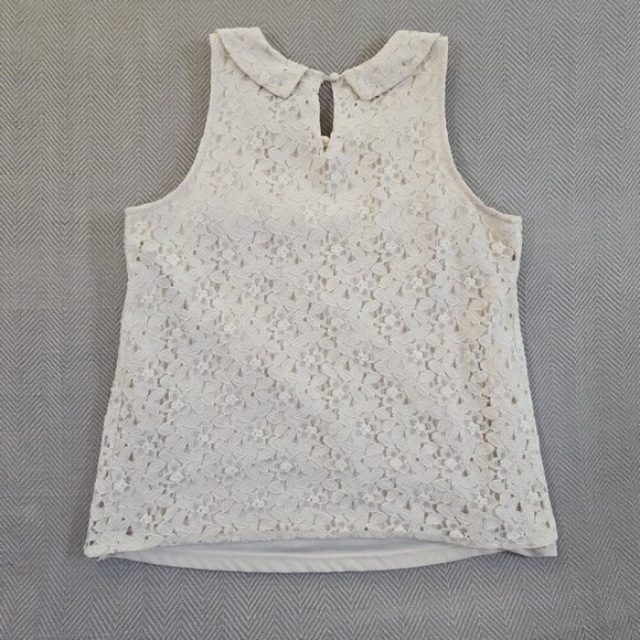 Valerie Bertinelli Ivory Floral Lace Overlay Top Women's Medium Peter Pan Collar - Picture 7 of 12